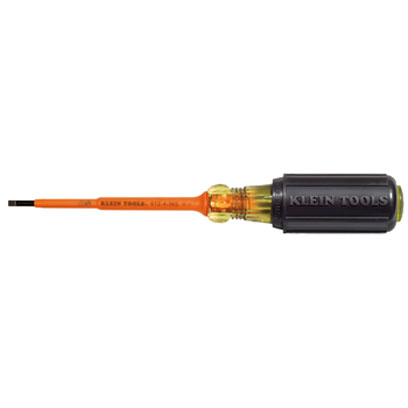 Klein 612-4-INS Slotted Screwdriver, 4" Shank, 1/8 in. Tip, Insulated 612-4-INS