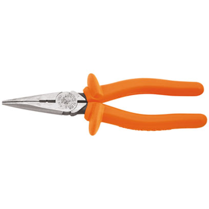 Klein D203-8N-INS 8 in. Insulated, Heavy-Duty, Long-Nose Pliers, Side-Cutting and Skinning KLE-D203 8N INS