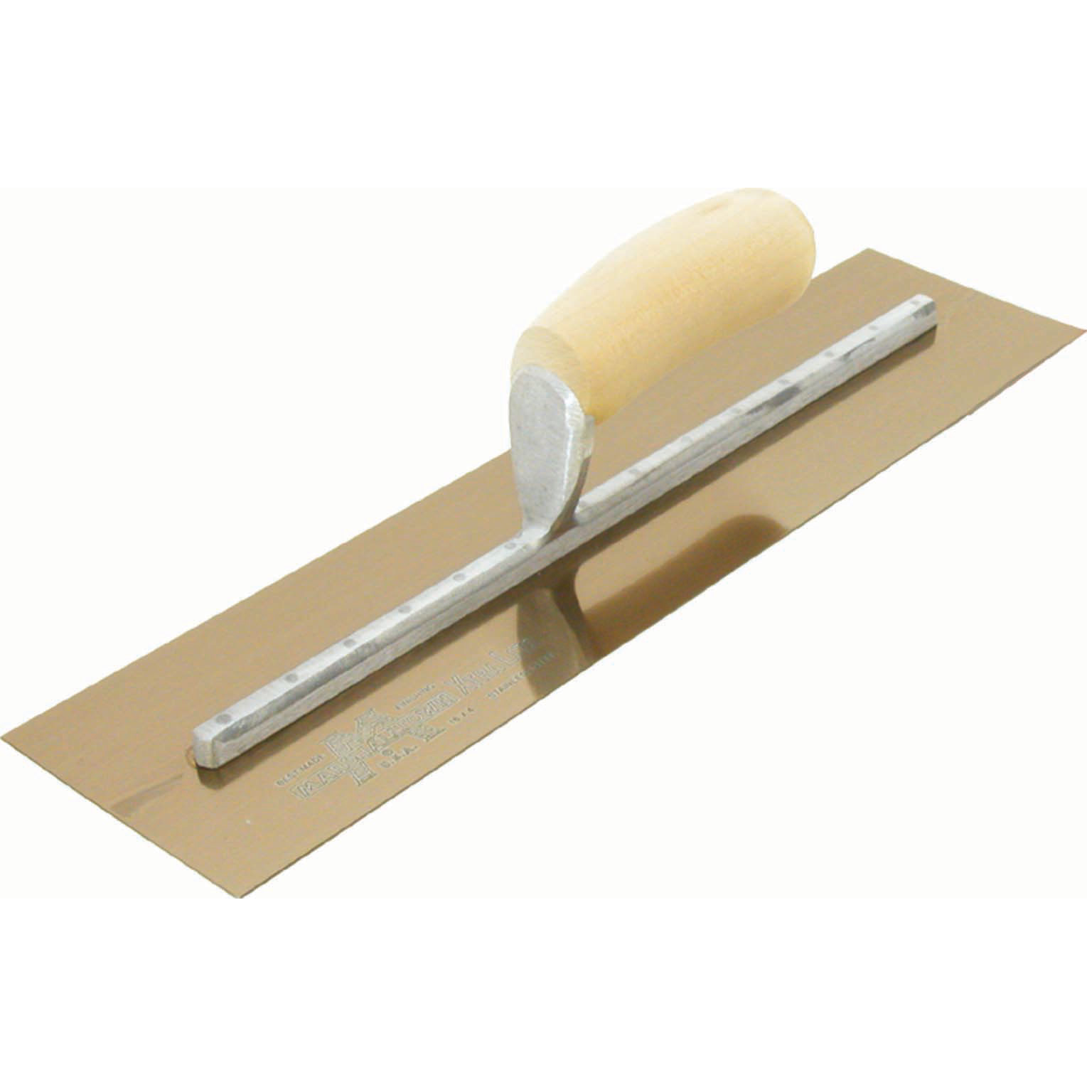 Marshalltown MXS66GS 16in. x 4in. Golden Stainless Steel Finishing Trowel with Wood MAT-MXS66GS