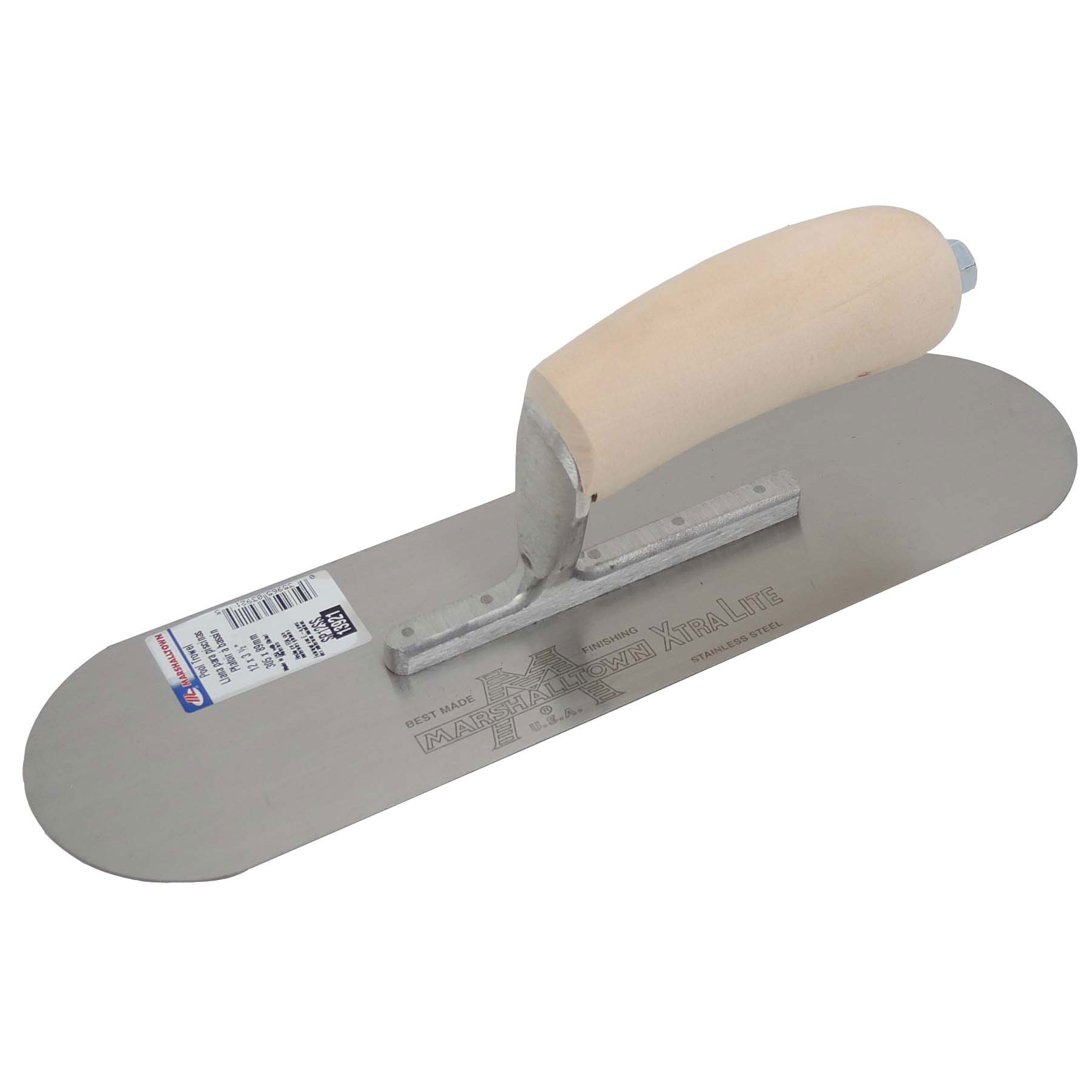 Marshalltown SP12SS 12in x 3-1/2in Stainless Steel Pool Trowel with Curved Wood Handle SP12SS