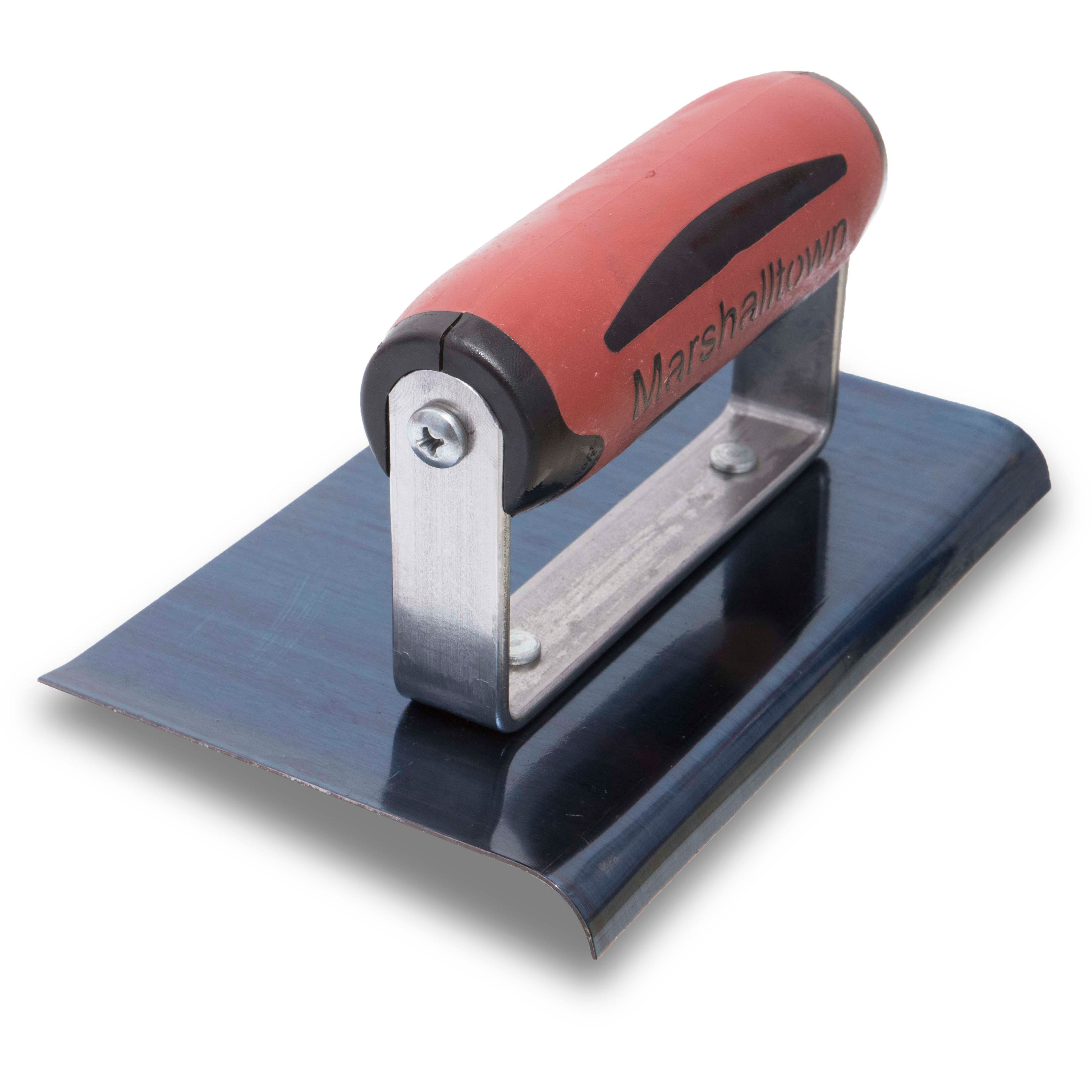 Marshalltown 155BD 6in x 4in Blue Steel Edger-Curved Ends 1/4R, 3/8L-DuraSoft Handle 155BD