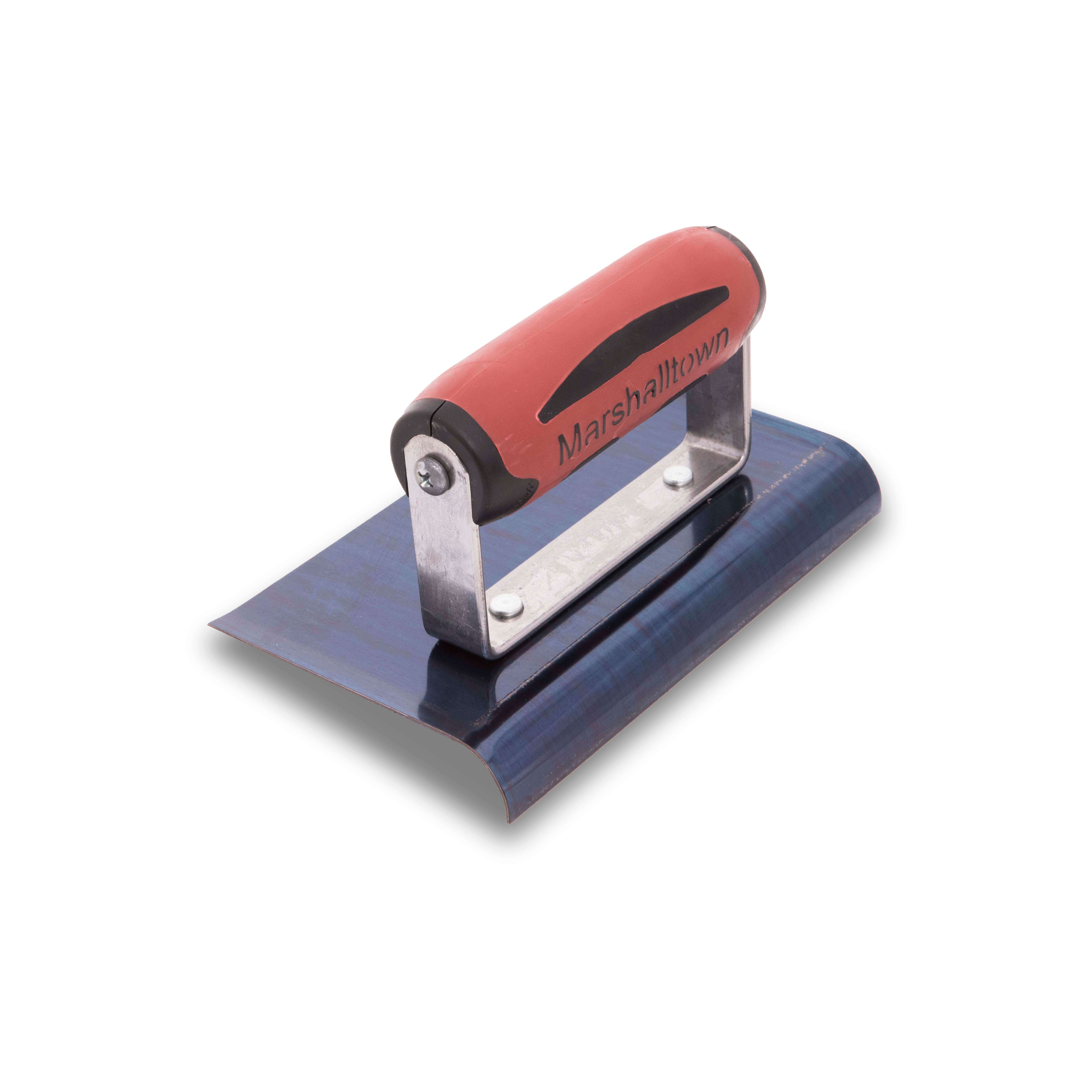 Marshalltown 138BD 6in x 4in Blue Steel Edger-Curved Ends 1/2R, 5/8L-DuraSoft Handle 138BD