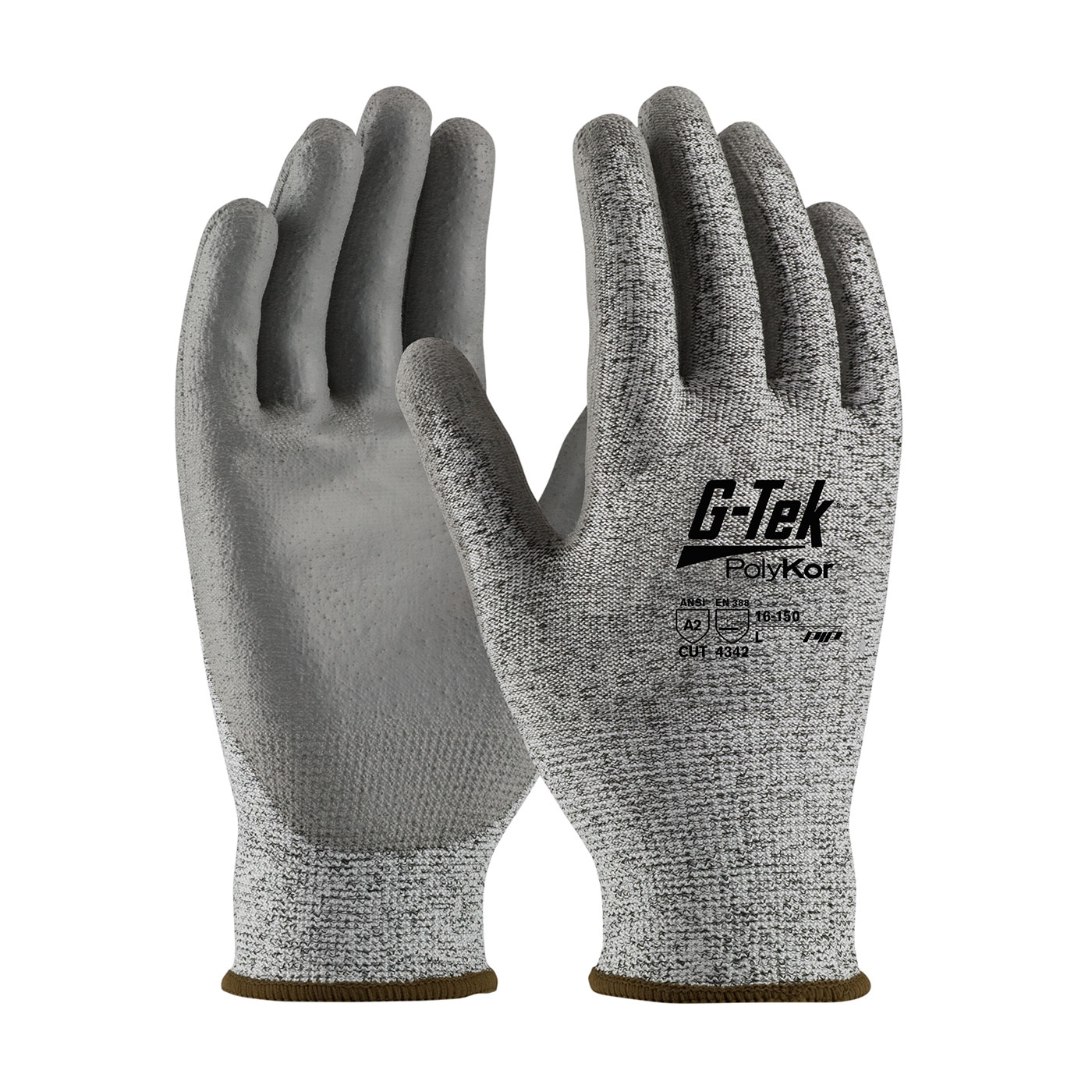 PIP 16-150/M G-Tek PolyKor Seamless Knit PolyKor Blended Glove with Polyurethane Coated Smooth Grip on Palm & Fingers - Medium PID-16 150 M