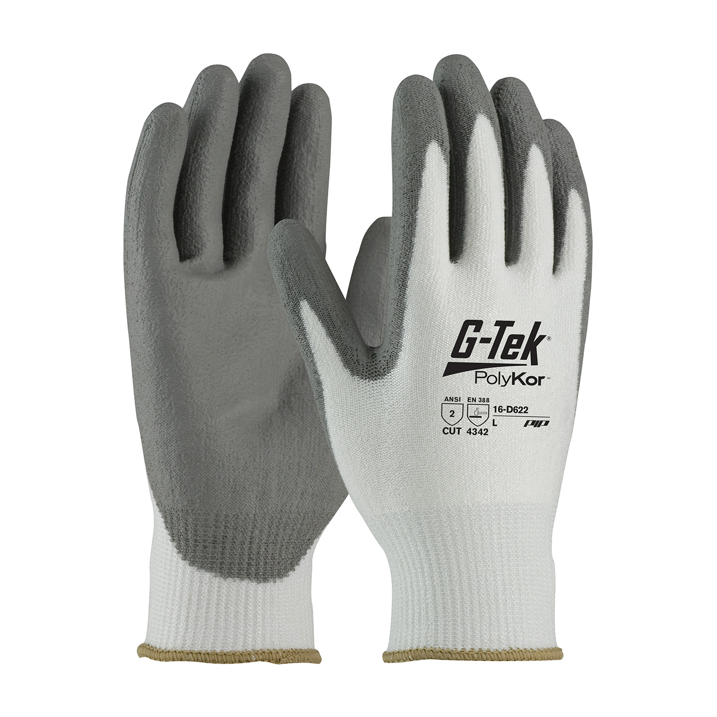 PIP 16-D622/L G-Tek PolyKor Seamless Knit PolyKor Blended Glove with Polyurethane Coated Smooth Grip on Palm & Fingers - Large PID-16 D622 L