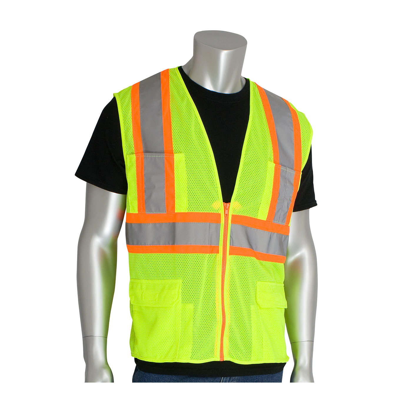 PIP 302-MAPMLY-3X ANSI Type R Class 2 Yellow Two-Tone Eleven Pocket Premium Mesh Surveyors Vest - 3X-Large PID-302 MAPMLY 3X