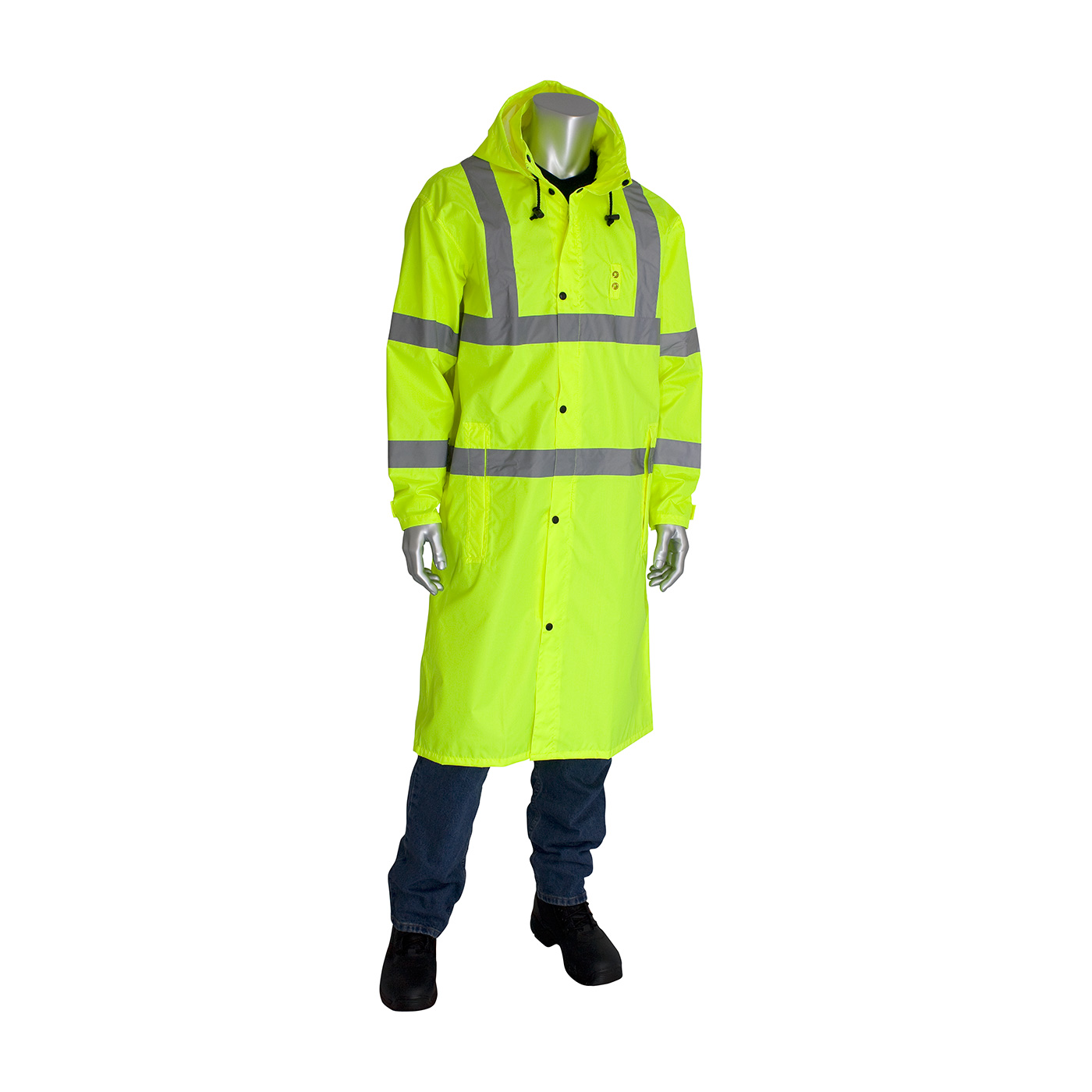 PIP 353-1048-LY/3X Viz ANSI Type R Class 3 Value All Purpose 48in Raincoat - 3X-Large PID-3531048LY3X