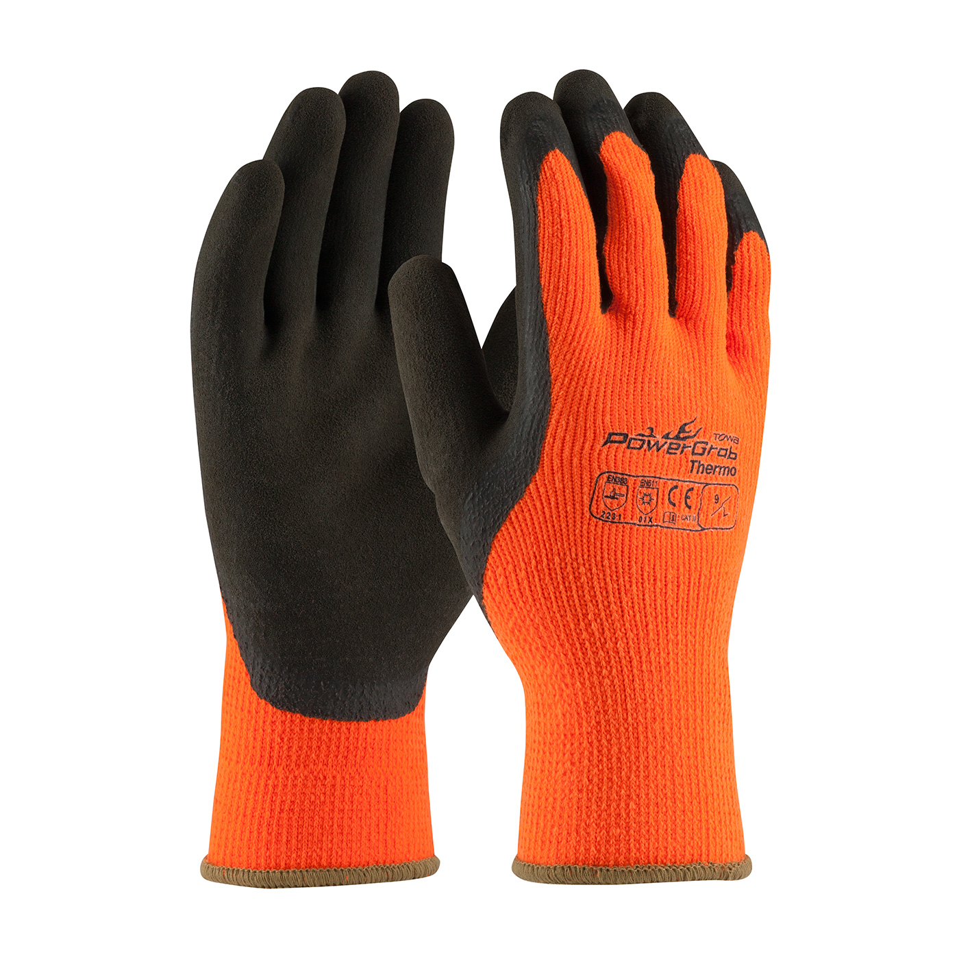 PIP 41-1400/XL PowerGrab Thermo Hi-Vis Seamless Knit Acrylic Terry Glove with Latex MicroFinish Grip on Palm & Fingers - X-Large PID-41 1400 XL