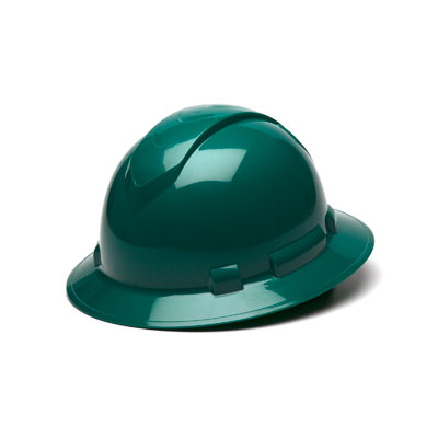 Pyramex HP54135 Full Brim Hard Hat - Green 4 Pt Ratchet Suspension (Box of 12) PYR-HP54135BX