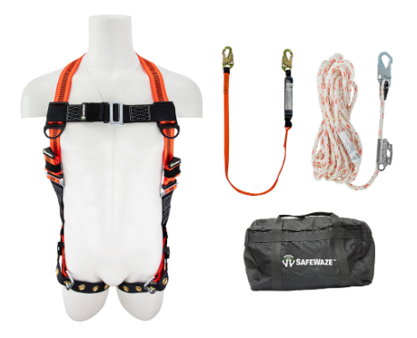 Safewaze Fall Protection Combo with Harness, 6ft Lanyard , 25ft Rope and Bag FFS-0193030