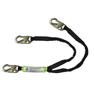 Safewaze FS571 6ft. Stretch Energy Absorbing Lanyard with Double Locking Snap Hooks Dual Leg FS571