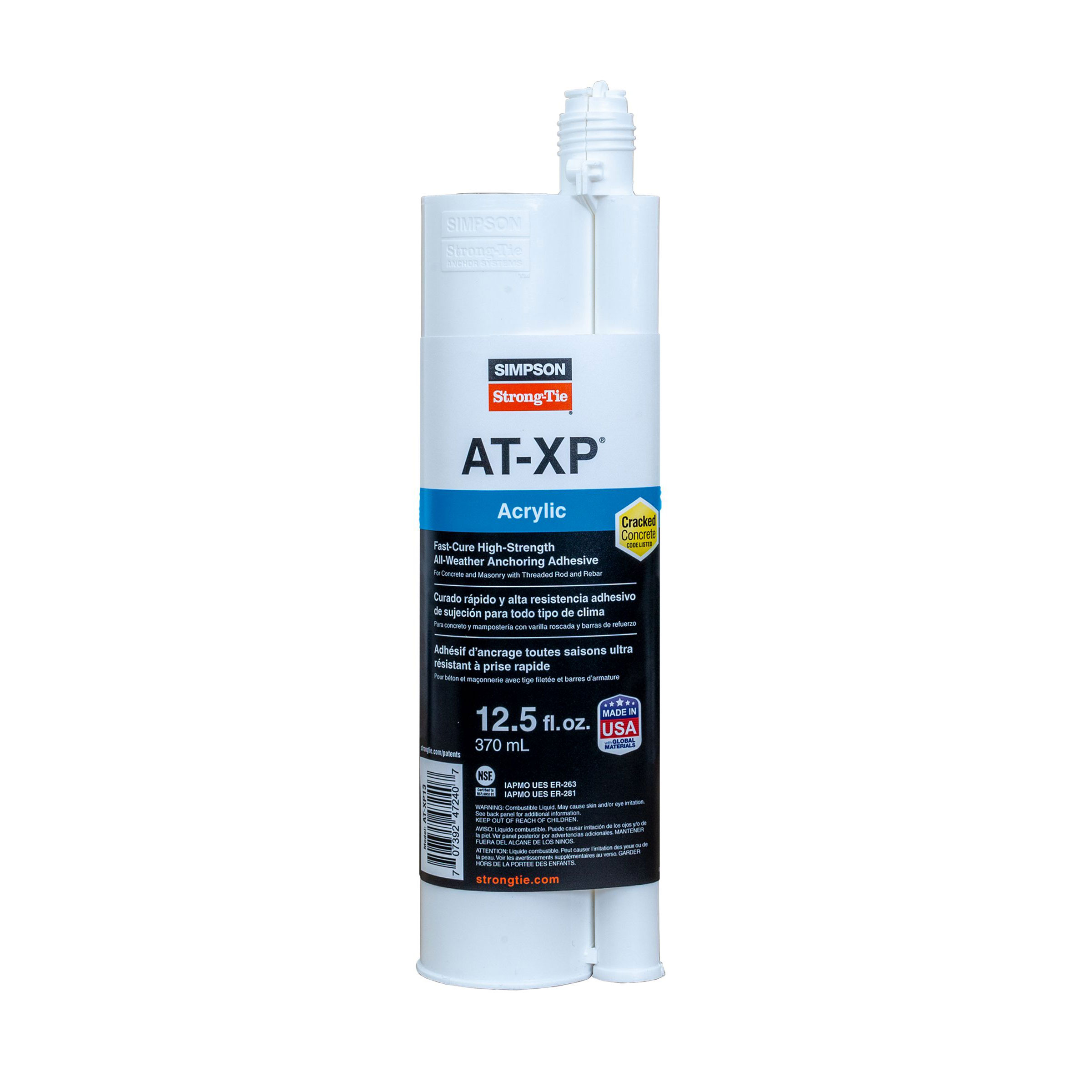Simpson Strong-Tie AT-XP13 Acrylic Adhesive for Concrete and Masonry Anchoring - 12.5 oz. with Nozzle AT-XP13