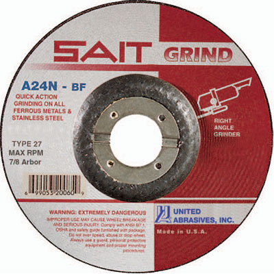United Abrasives-Sait 20060 4-1/2 X 1/4 X 7/8 A24N Grinding Wheel for Metal (Box of 25) UNA-20060