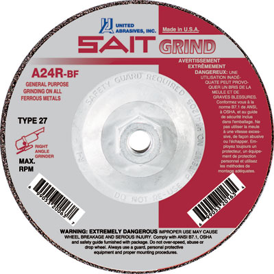 United Abrasives-Sait 20086 7 X 1/4 X 5/8-11 A24R Grinding Wheel for Metal (Box of 10) UNA-20086