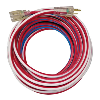 Voltec 05-00159 100 ft 12/3 SJTW Red/White/Blue U-Ground Kwik Kustom Extension Cord FXW-0500159