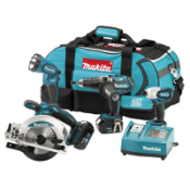 LXT400 Makita 18V LXT 4Pc. Combo Kit, BHP451, BTD140, BSS610, BML185, 2ea. (3.0Ah Li-ion) batteries, bag LXT400
