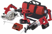 0925-24 Milwaukee Electric Tools 18V 1/2 In. Hammer-Drill, Sawzall Reciprocating Saw, Circular Saw &amp; Work Light Combo Kit 0925-24