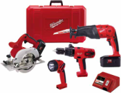 0926-24 Milwaukee Electric Tools 18V 1/2 In. Hammer-Drill, Sawzall - The Hatchet Reciprocating Saw, Circular Saw &amp; Worklight Combo Kit 0926-24