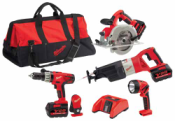 0928-29 Milwaukee Electric Tools V28 4-Piece Combo Kit - 28V Sawzall Recip Saw,   28V Hammer-Drill,   28V Circular Saw ,   28V Work Light 0928-29