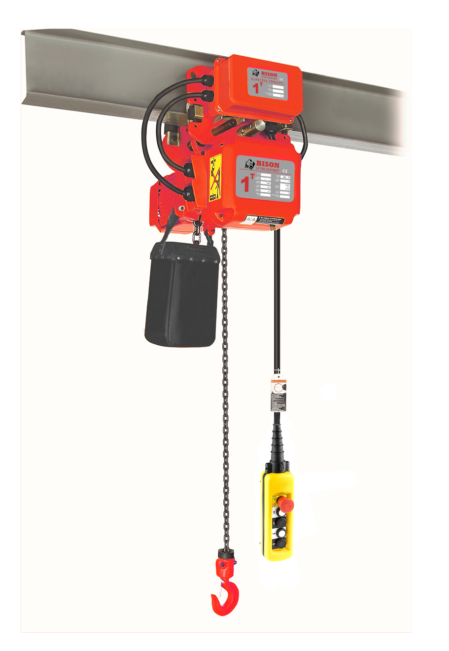 Bison Lifting HHBD01SK-01-WPC01 1 Ton 3 Phase Single Speed Electric Chain Hoist with Trolley - 20ft of Lift 3-Ph 230V/460V HHBD01SK-01-WPC01