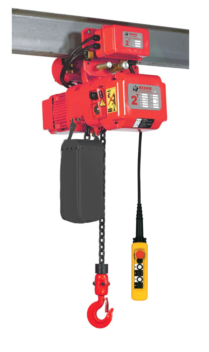 Bison Lifting HHBD02SK-01-WPC02 2 Ton 3 Phase Single Speed Electric Chain Hoist with Trolley - 20ft of Lift 3-Ph 230V/460V HHBD02SK-01-WPC02