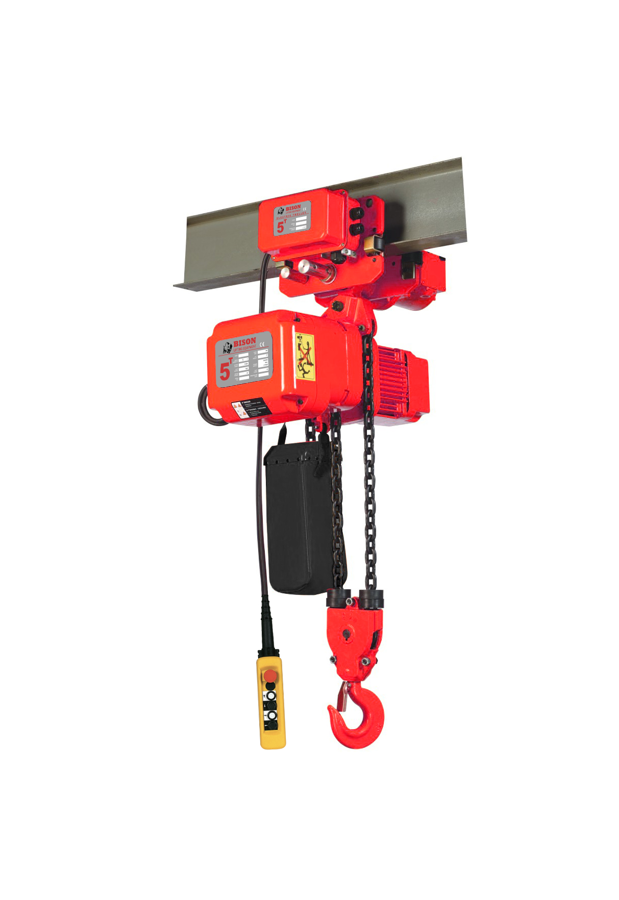 Bison Lifting HHBD05SK-02-WPC05 5 Ton 3 Phase Single Speed Electric Chain Hoist with Trolley - 20ft of Lift 3-Ph 230V/460V HHBD05SK-02-WPC05