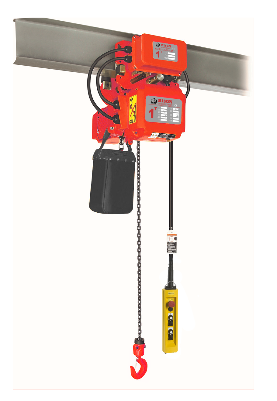 Bison Lifting HHBDSK01-01D-WPC01D 1 Ton 3 Phase Dual Speed Electric Chain Hoist with Trolley - 20ft of Lift 3-Ph 230V/460V HHBDSK01-01D-WPC01D