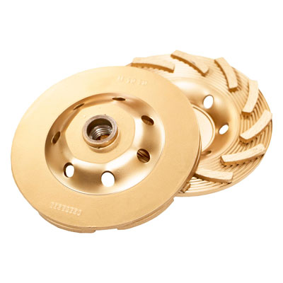 Diamond Products - 4in x 5/8-11 Standard Gold Spiral Turbo Cup Grinder w/10 Segments 17846