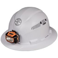Klein 60407 Vented Full Brim Hard Hats with LED Headlamp KLE-60407