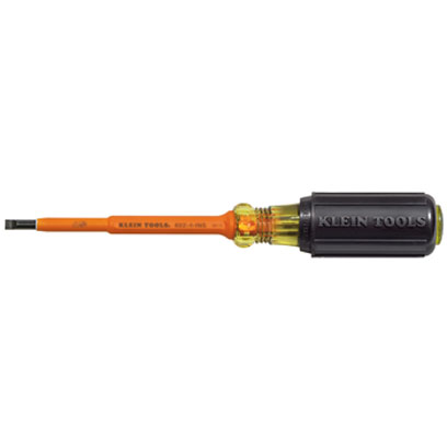 Klein 601-4-INS 4" Round-Shank Screwdriver, 3/16 in. Cabinet Tip, Insulated 601-4-INS