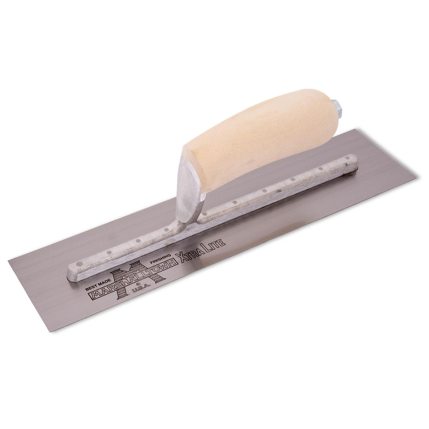 Marshalltown MXS7 12in X 5in Finishing Trowel with Curved Wood Handle Finishing Trowel-Curved Handle MAT-MXS7