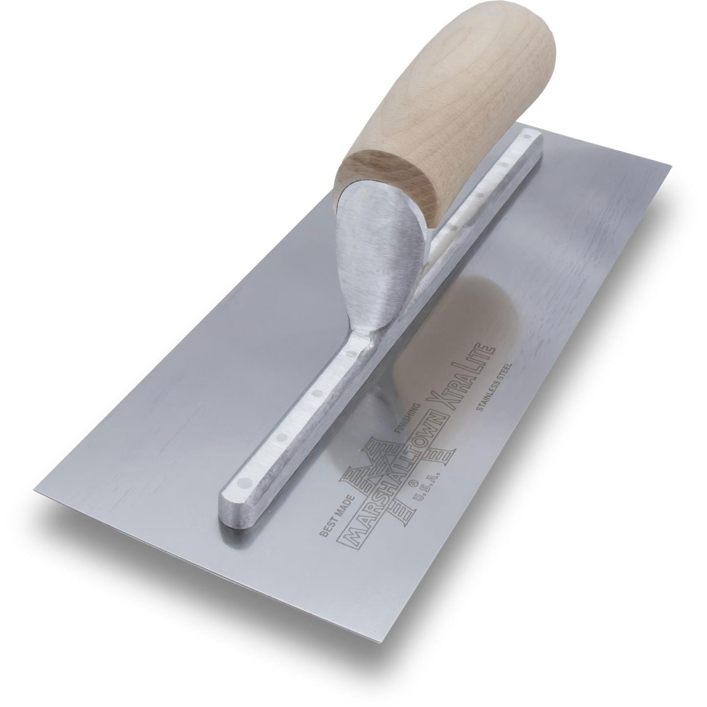 Marshalltown MXS4SS 11-1/2in x 4-3/4in Stainless Finishing Trowel with Curved Wood Handle MXS4SS