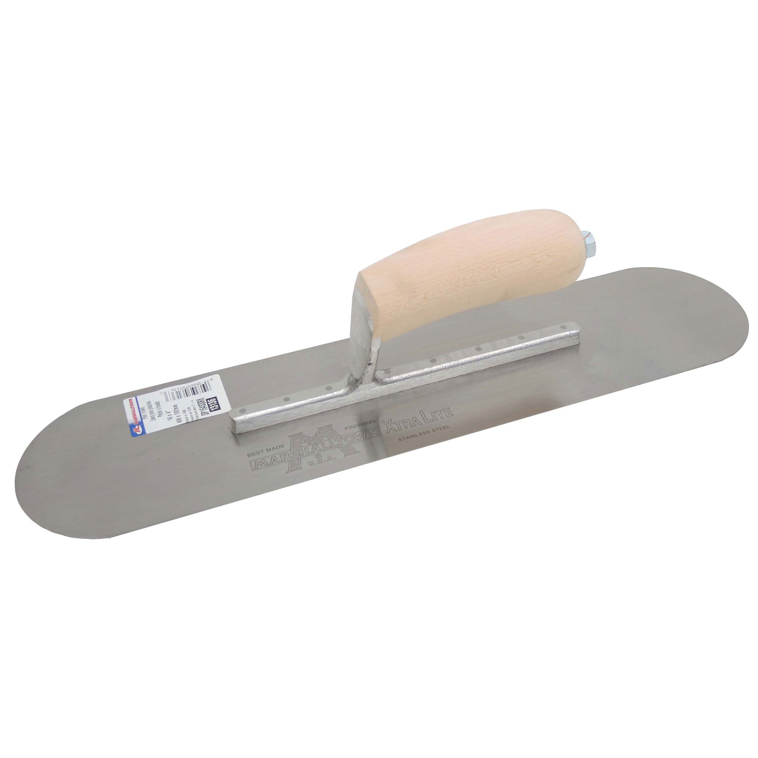 Marshalltown SP164SSR8 16in x 4in Pool Trowel with Exposed Rivet Trowels and Wood Handle SP164SSR8