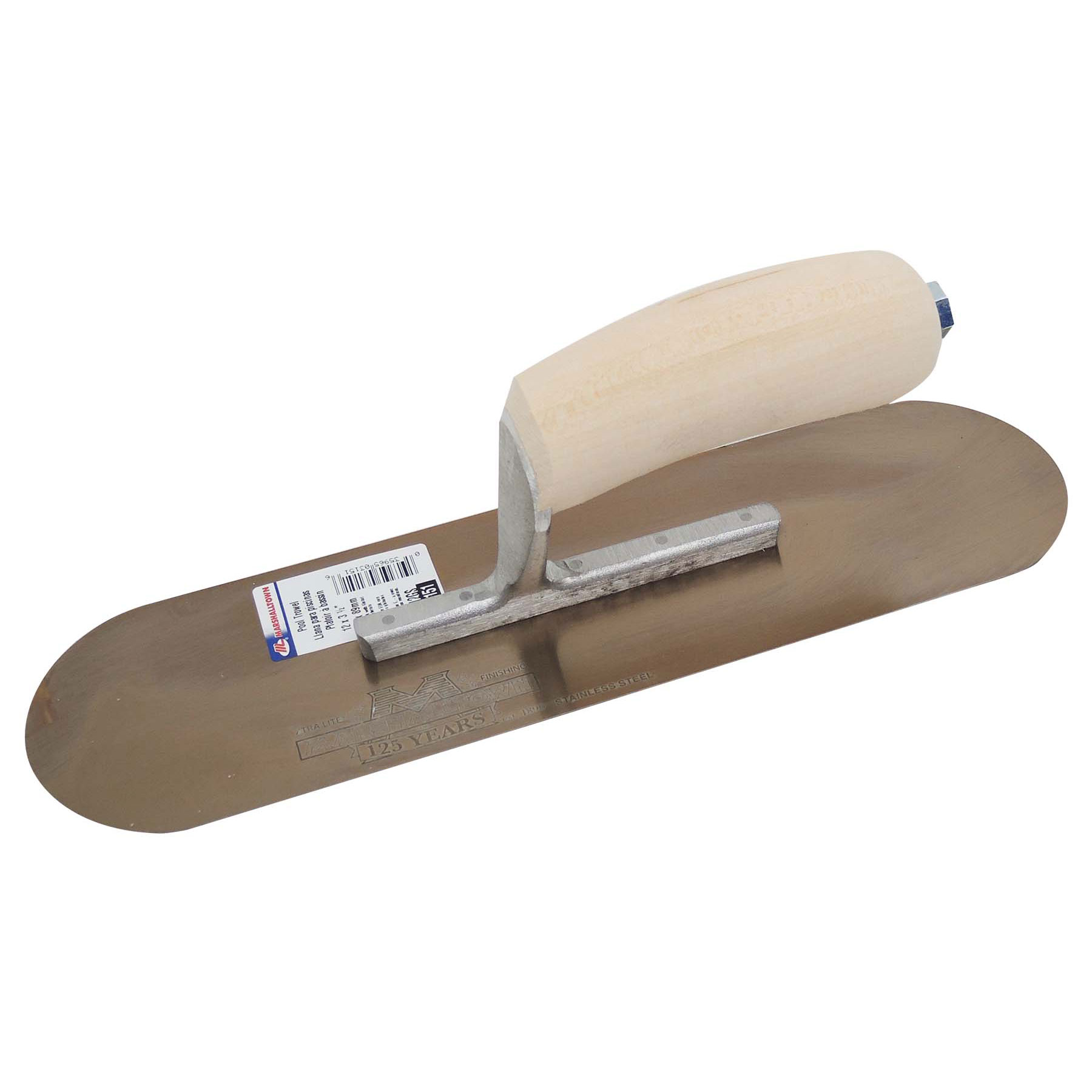 Marshalltown SP12GS 12in x 3-1/2in Golden Stainless Steel Pool Trowel with Wood Handle SP12GS