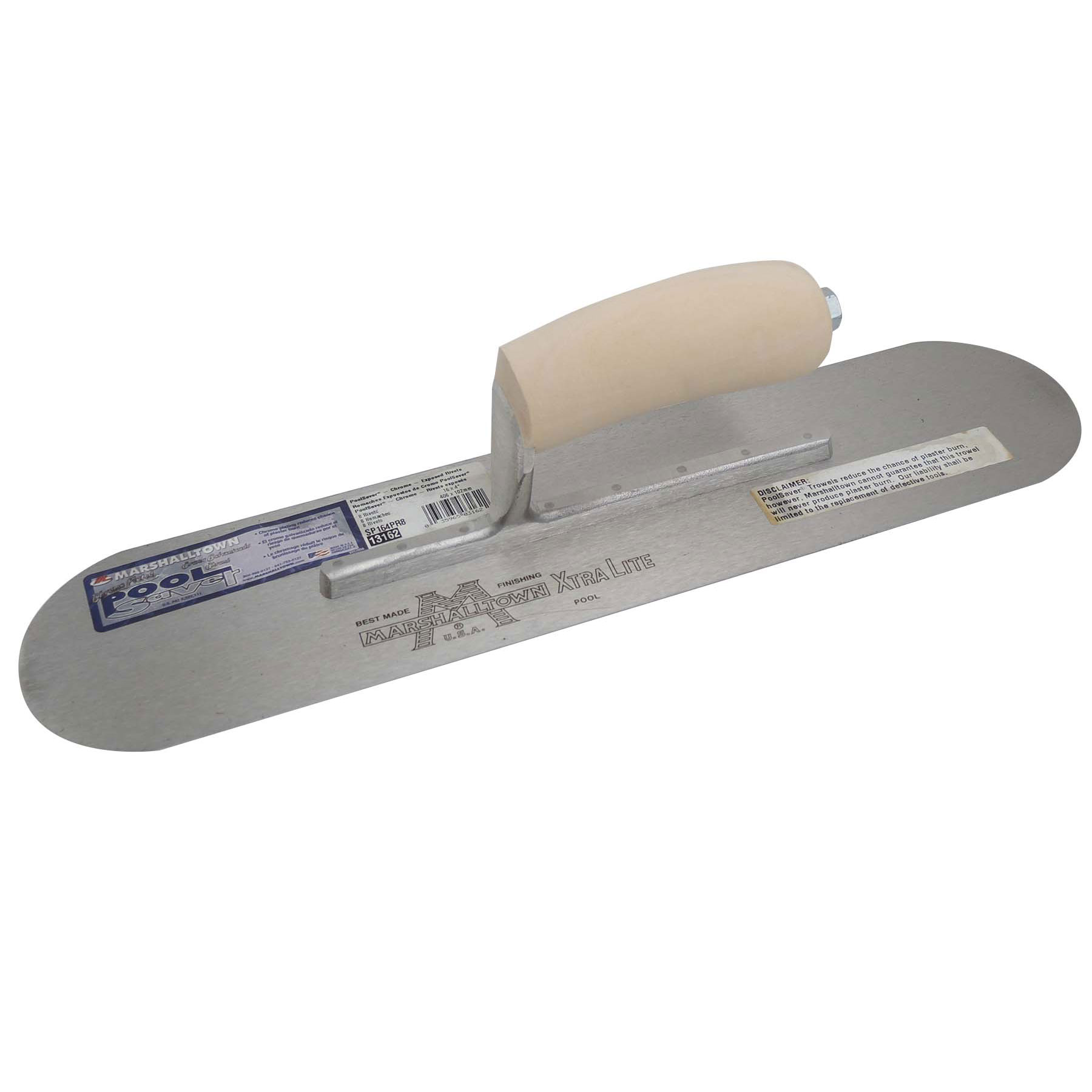 Marshalltown SP164PR8 16in x 4in PoolSaver Trowel with Exposed Rivet Trowels and Wood Handle SP164PR8