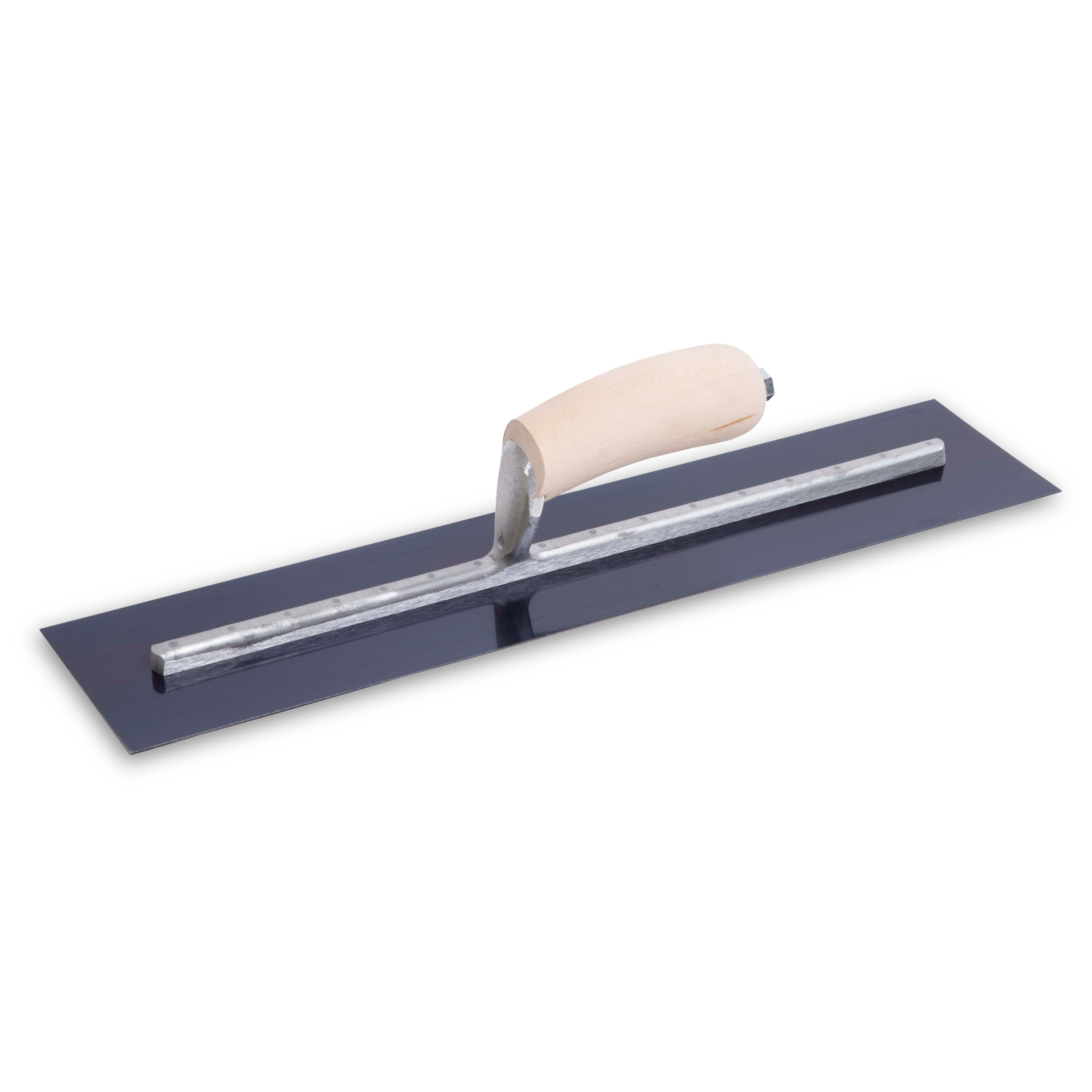 Marshalltown MXS81B 18in x 4in Blue Steel Finishing Trowel with Curved Wood Handle MXS81B