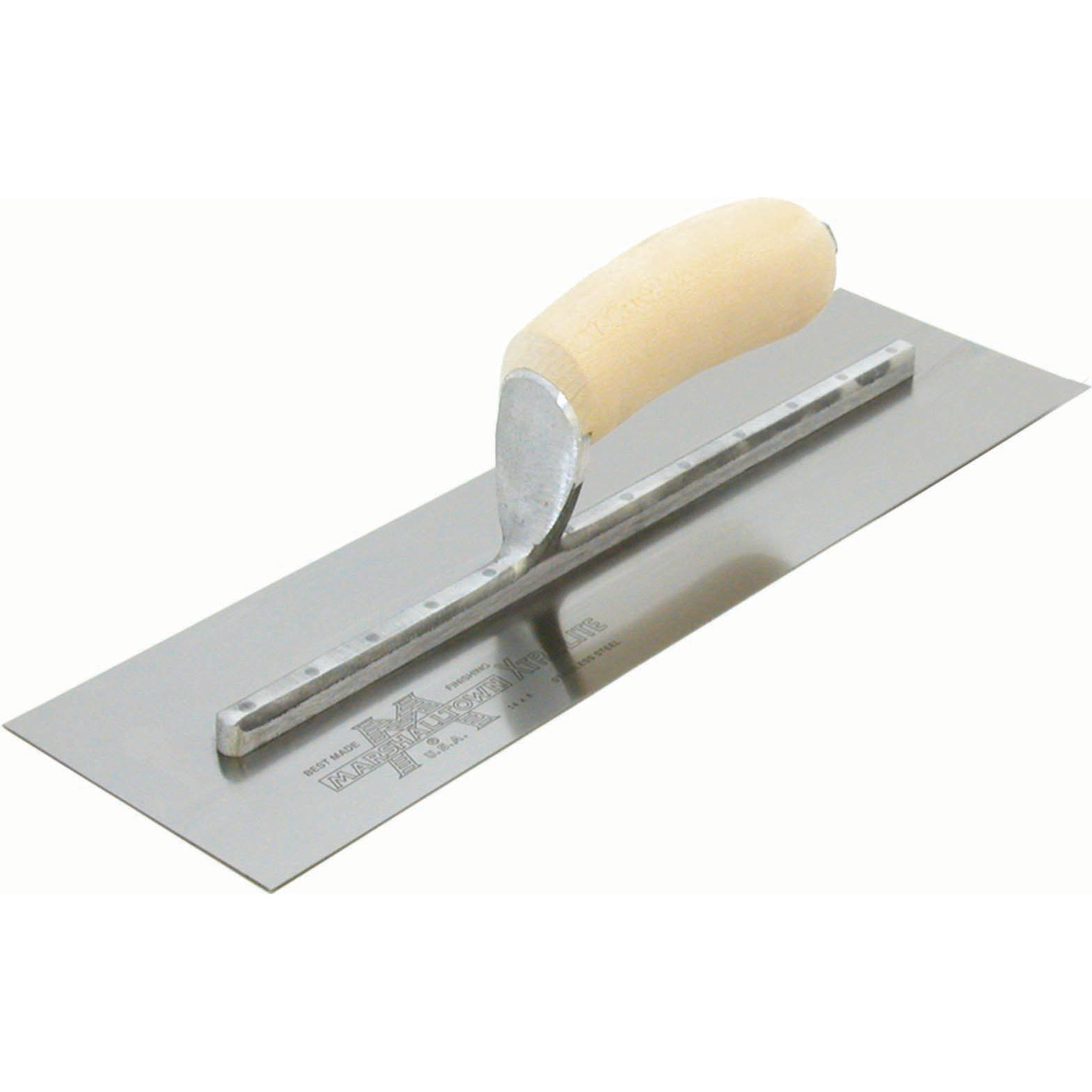 Marshalltown MXS64SS 14in x 4in Stainless Finishing Trowel with Curved Wood Handle MXS64SS