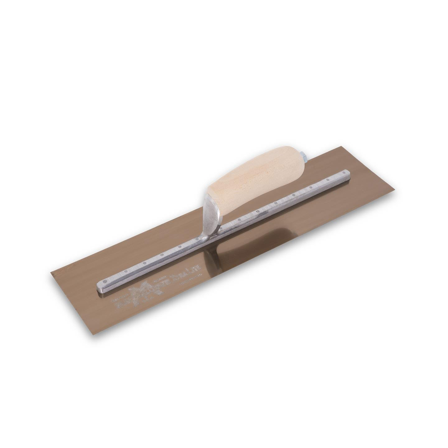 Marshalltown MXS73GS 14in x 4-3/4in Golden Stainless Finishing Trowel with Curved Wood Handle MXS73GS