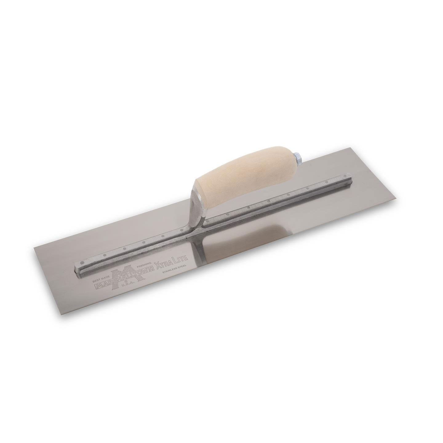 Marshalltown MXS73SS 14in x 4-3/4in Stainless Finishing Trowel with Curved Wood Handle MXS73SS