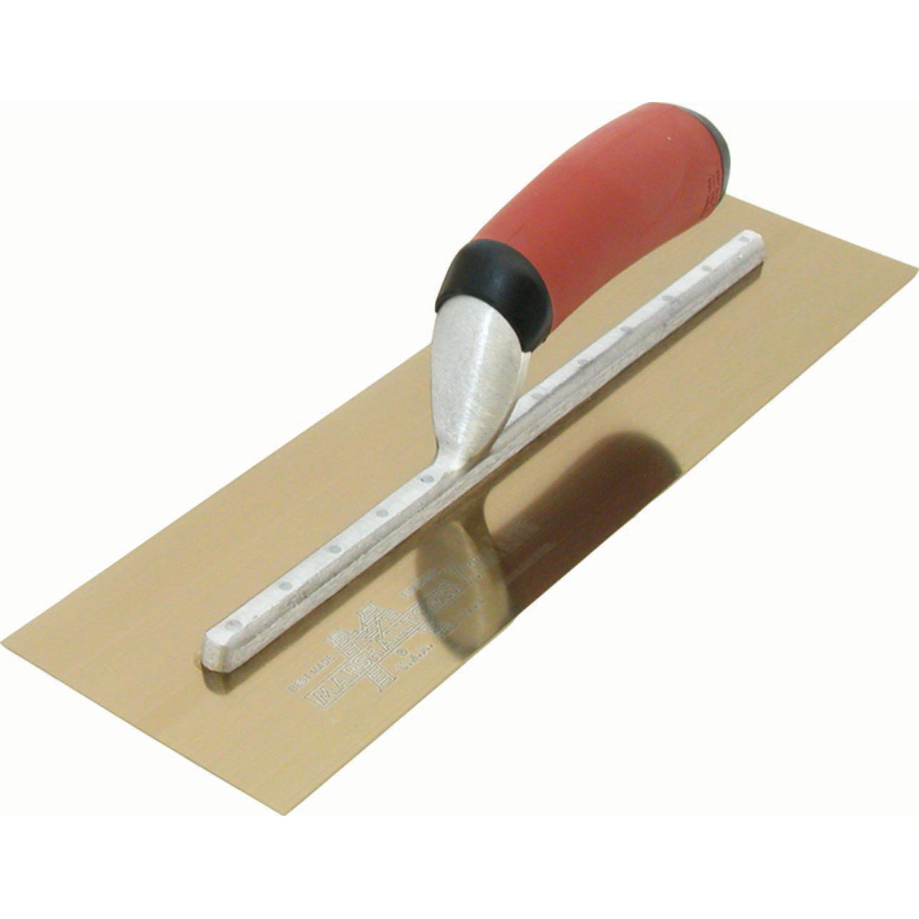 Marshalltown MXS64GSD 14in. x 4in. Golden Stainless Steel Finishing Trowel Curved DuraSoft Handle MAT-MXS64GSD