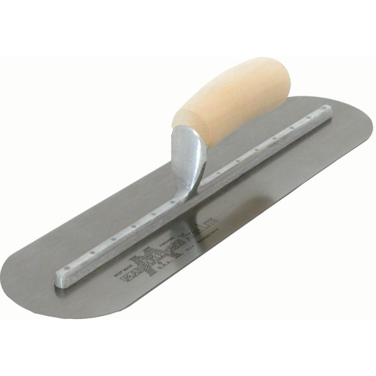 Marshalltown MXS66FR 16in X 4in Finishing Trowel-Round End with Curved Wood Handle MXS66FR