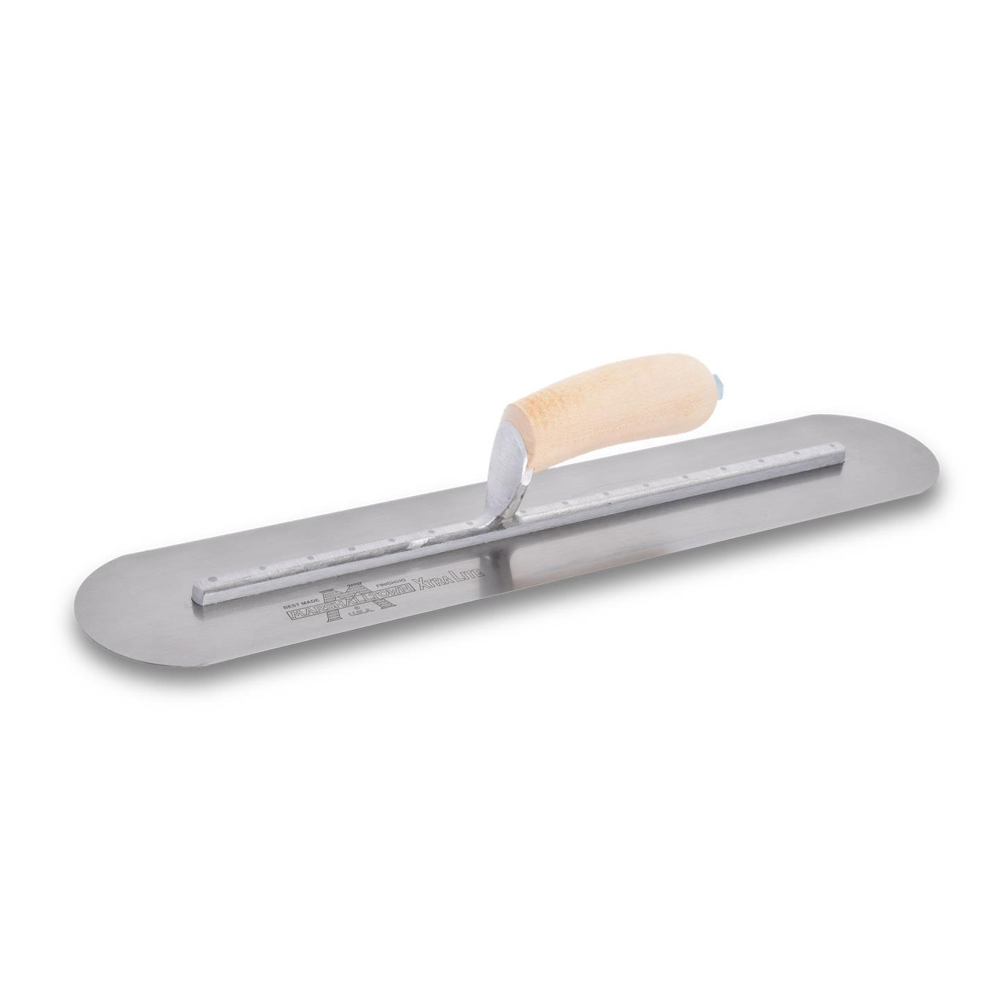 Marshalltown MXS81FR 18in X 4in Finishing Trowel-Round End with Curved Wood Handle MXS81FR
