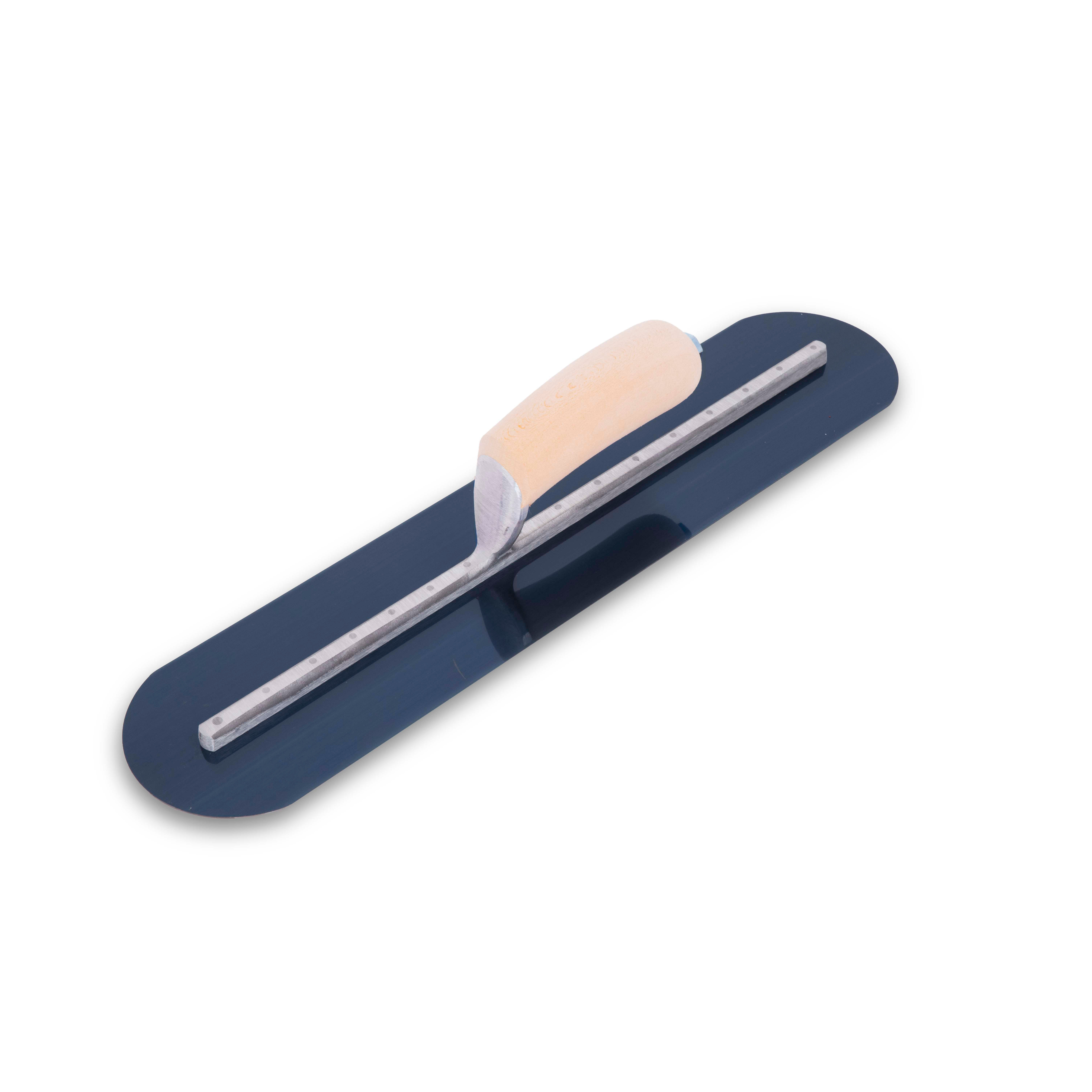Marshalltown MXS81BFR 18in X 4in Blue Steel Finishing Trowel-Round End with Curved Wood Handle MXS81BFR