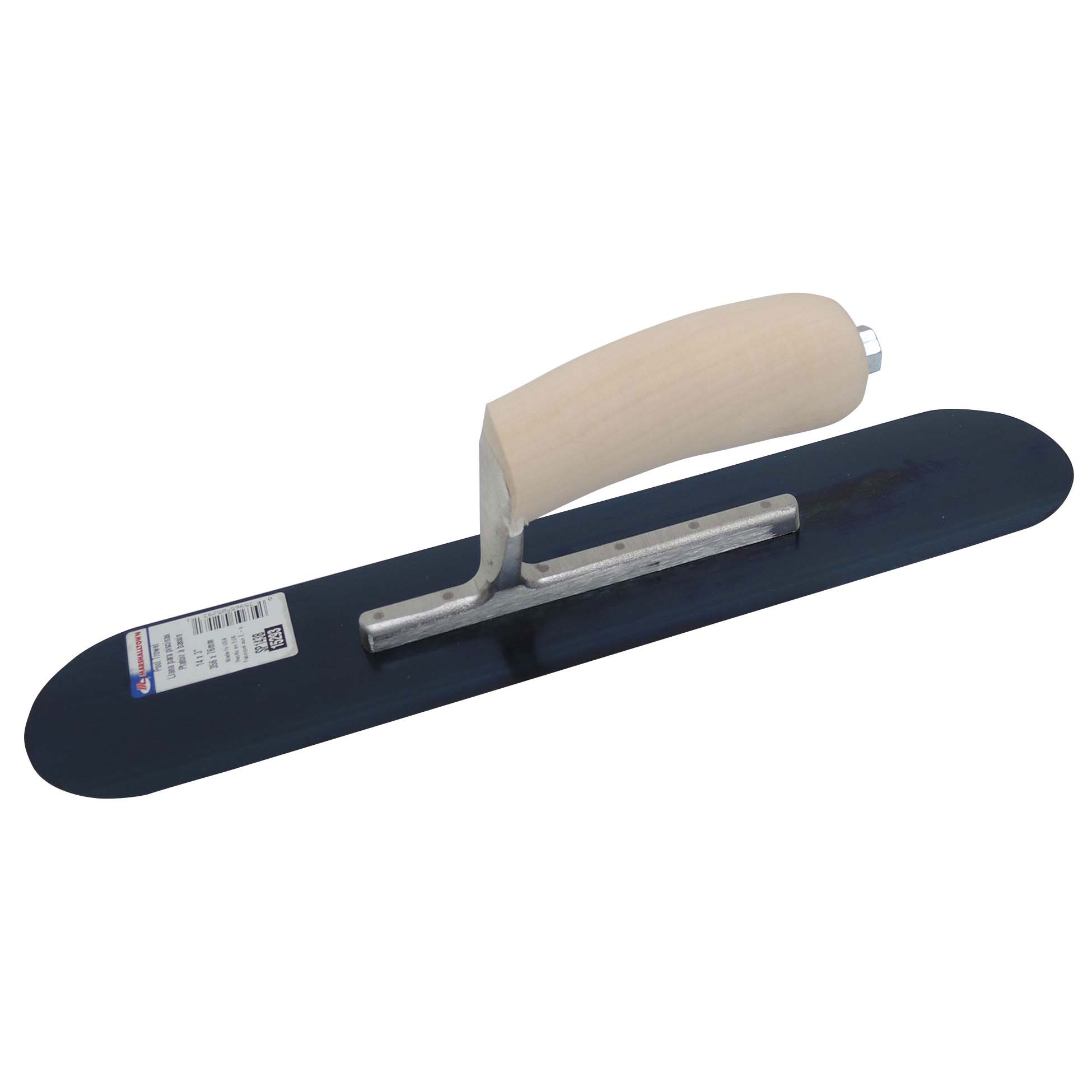 Marshalltown SP143B 14in x 3in Blue Steel Pool Trowel with Wood Handle SP143B