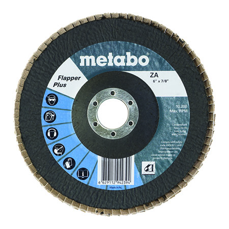 Metabo 629423000 6" x 7/8" Flapper Plus Abrasives Flap Discs 60 Grit 10 pack