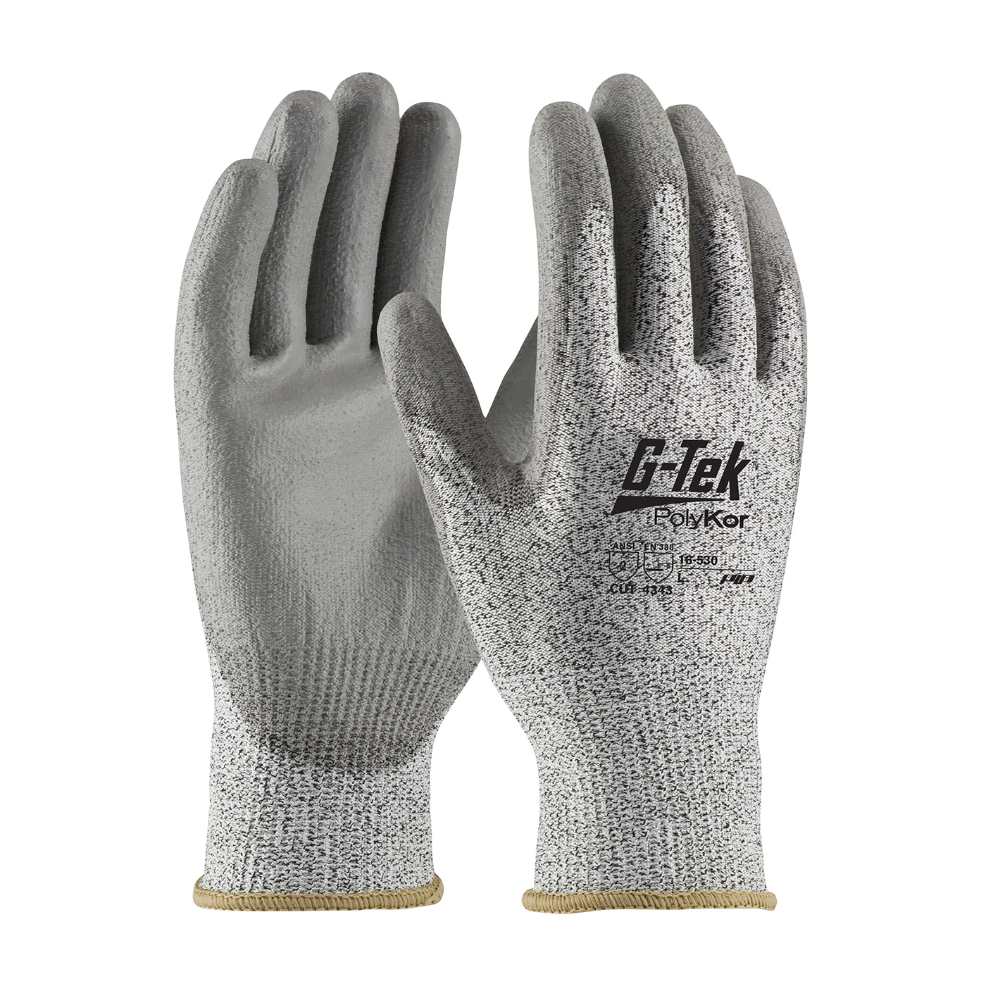 PIP 16-530/M G-Tek PolyKor Seamless Knit PolyKor Blended Glove with Polyurethane Coated Smooth Grip on Palm & Fingers - Medium PID-16 530 M