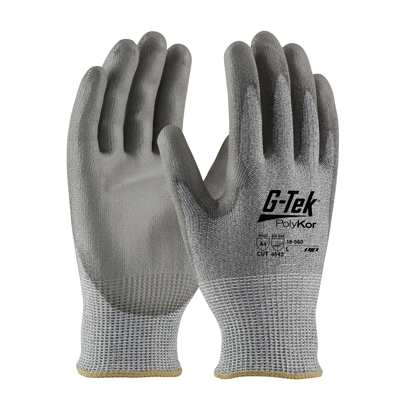 PIP 16-560/M G-Tek PolyKor Seamless Knit PolyKor Blended Glove with Polyurethane Coated Smooth Grip on Palm & Fingers - Medium PID-16 560 M