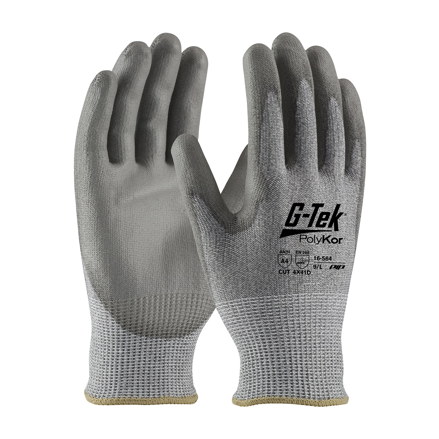 PIP 16-564/M G-Tek PolyKor Industry Grade Seamless Knit PolyKor Blended Glove with Polyurethane Coated Smooth Grip on Palm & Fingers - Medium PID-16564M