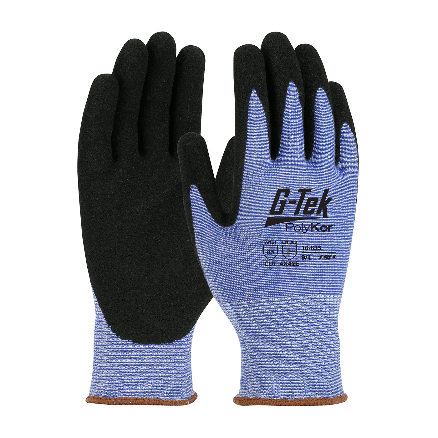 PIP 16-635/M G-Tek PolyKor Seamless Knit PolyKor Blended Glove with Nitrile Coated MicroSurface Grip on Palm & Fingers - Medium PID-16635M