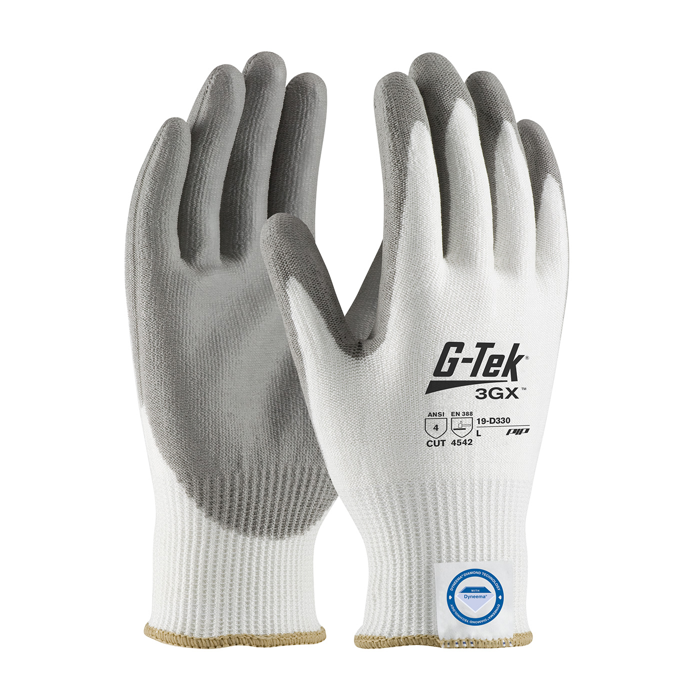PIP 19-D330/L G-Tek 3GX Seamless Knit Dyneema Diamond Blended Glove with Polyurethane Coated Smooth Grip on Palm & Fingers - Large PID-19 D330 L
