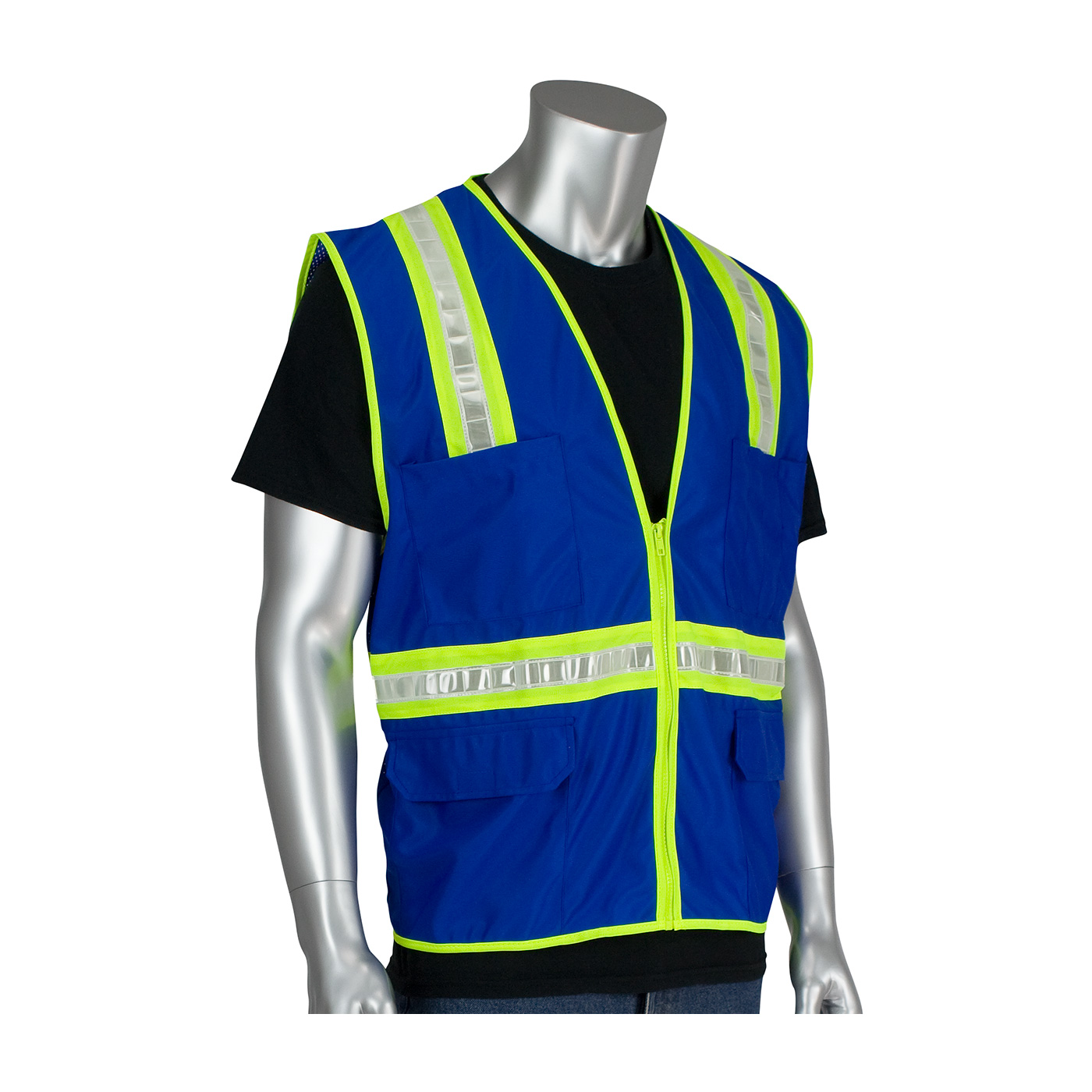 PIP 300-1000-BL/M Non-ANSI Surveyor's Style Safety Vest with a Solid Front, Mesh Back and Prismatic Tape - Medium PID-300 1000 BL M